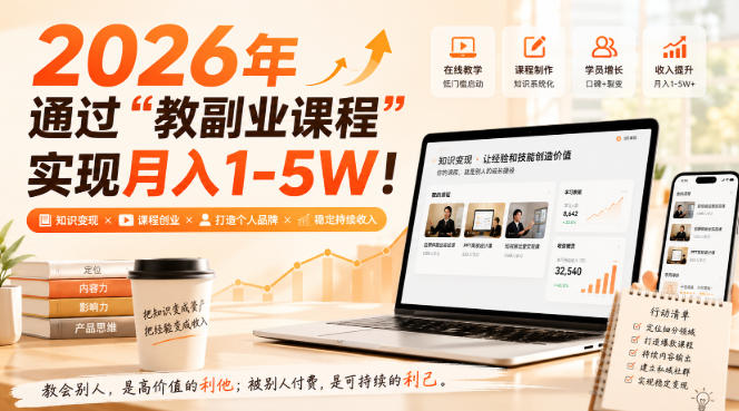 2026年通过“教副业课程”实现月入1-5W！毫无保留的全部教给你，长期稳定【揭秘】-吾爱云课堂