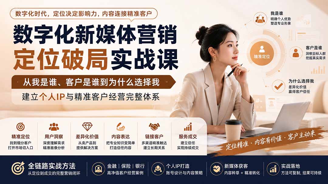数字化新媒体营销定位破局实战课：从我是谁、客户是谁到为什么选择我，建立个人IP与精准客户经营完整体系-吾爱云课堂