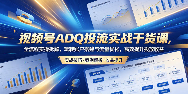 视频号ADQ投流实战干货课，全流程实操拆解，玩转账户搭建与流量优化，高效提升投放收益-吾爱云课堂