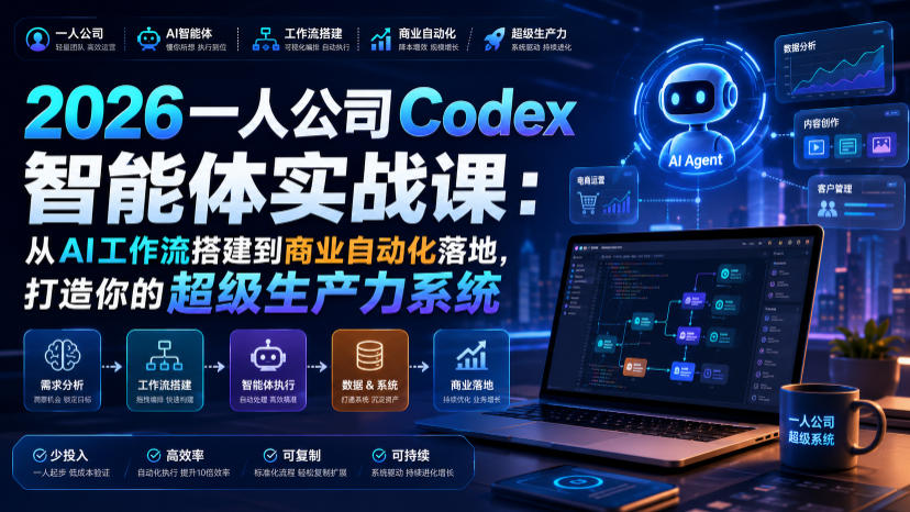 2026一人公司Codex智能体实战课：从AI工作流搭建到商业自动化落地，打造你的超级生产力系统-吾爱云课堂