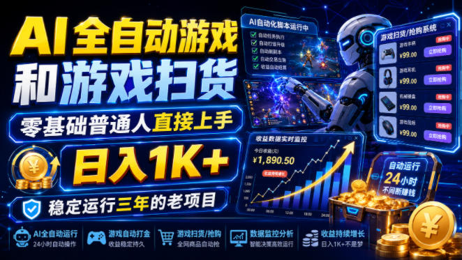 AI全自动游戏和游戏扫货，零基础普通人直接上手，日入1K+，稳定运行三年的老项目【揭秘】-吾爱云课堂