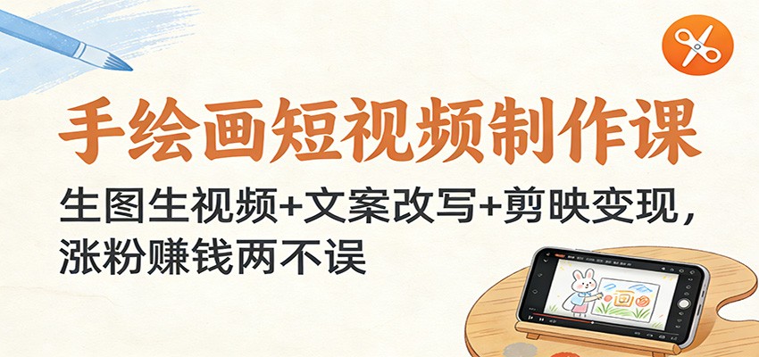 手绘画短视频制作课：生图生视频+文案改写+剪映变现，涨粉赚钱两不误-吾爱云课堂