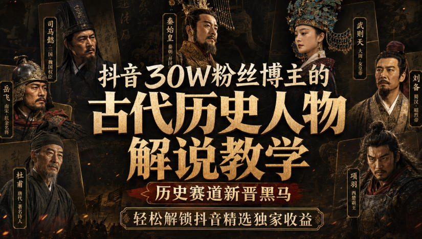 抖音30W粉丝博主的古代历史人物解说教学，历史赛道新晋黑马，轻松解锁抖音精选独家收益-吾爱云课堂