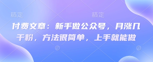 付费文章:新手做公众号,月涨几干粉,方法很简单,上手就能做-吾爱云课堂