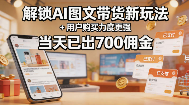 解锁ai图文带货新玩法+用户购买力度更强，当天已出700佣金，详细拆解-吾爱云课堂