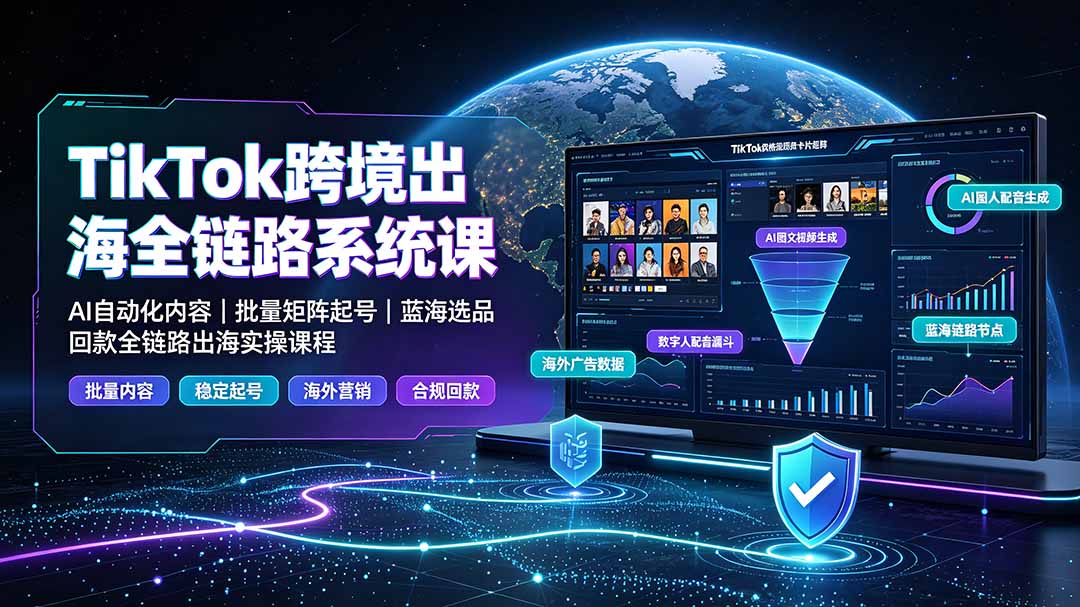 TikTok跨境出海全链路系统课-2026年7月:AI自动化内容|批量矩阵起号|蓝海选品回款全链路出海实操课程-吾爱云课堂