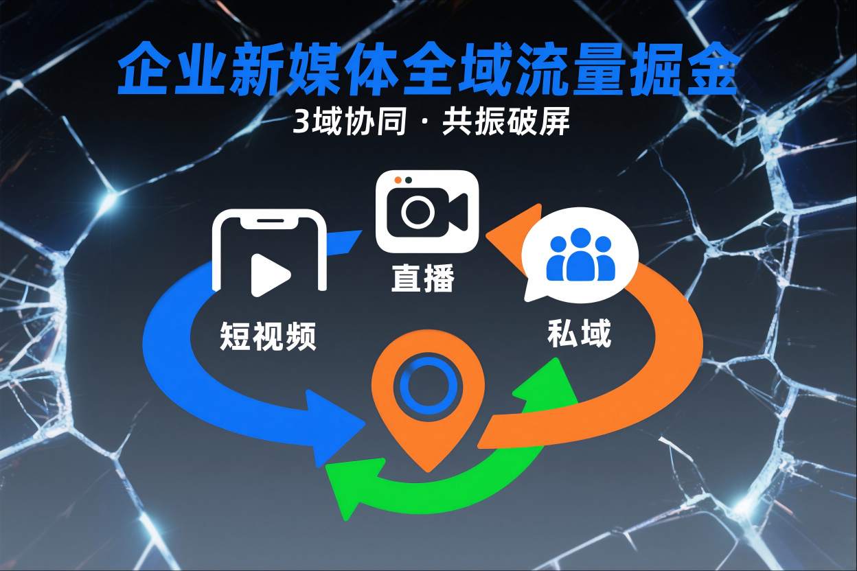 短视频全域商业模式，企业新媒体全域流量掘金，3域协同，共振破屏，短视频-直播-私域-地域-吾爱云课堂