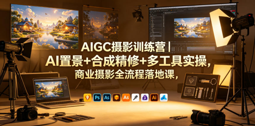 AIGC摄影训练营｜AI置景+合成精修+多工具实操，商业摄影全流程落地课-吾爱云课堂