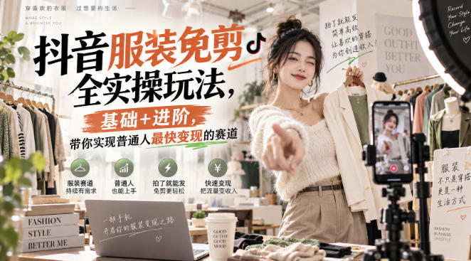 抖音服装免剪全实操玩法，基础+进阶，带你实现普通人最快变现的赛道-吾爱云课堂