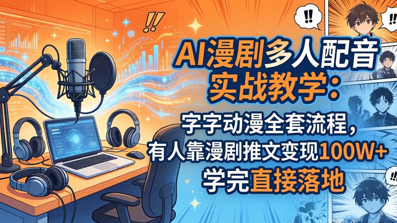 AI漫剧多人配音实战教学：字字动漫全套流程，有人靠漫剧推文变现100W+，学完直接落地-吾爱云课堂