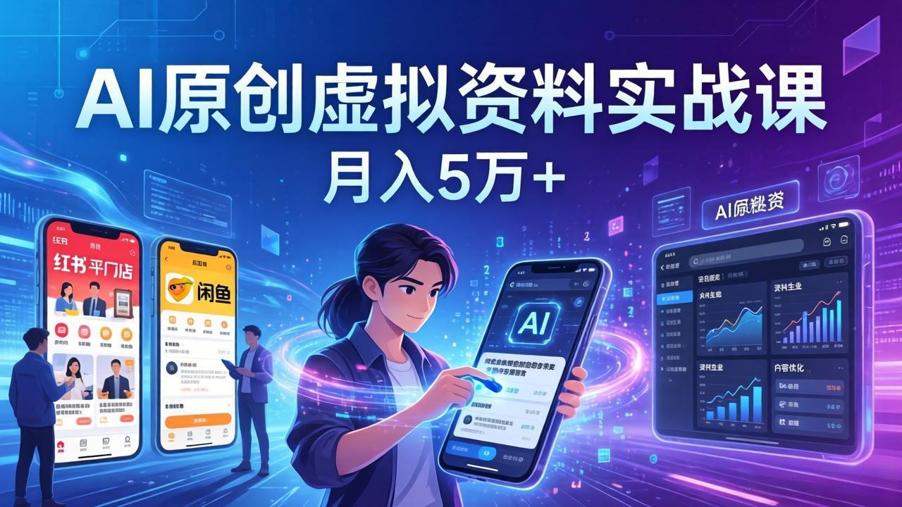 AI原创虚拟资料实战课：2026新机会，小红书闲鱼开店，普通人用AI轻松变现，月入5万+-吾爱云课堂