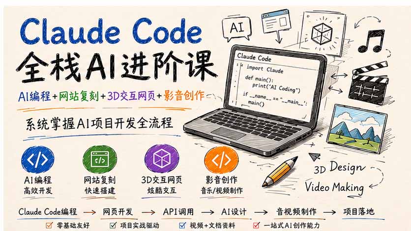 Claude Code全栈AI进阶课-更新；AI编程+网站复刻+3D交互网页+影音创作，系统掌握AI项目开发全流程-吾爱云课堂