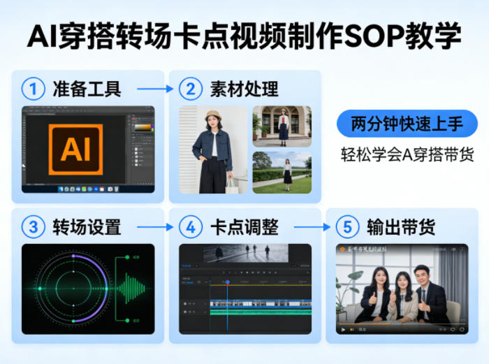 AI穿搭转场卡点视频制作SOP教学，两分钟快速上手，轻松学会AI穿搭带货-吾爱云课堂