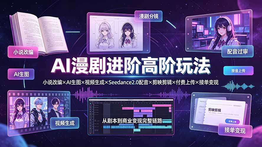AI漫剧进阶高阶玩法:小说改编×AI生图×视频生成×Seedance2.0配音×剪映剪辑×付费上传×接单变现-吾爱云课堂