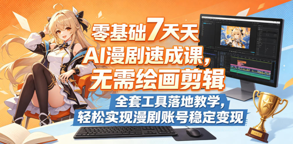 零基础7天AI漫剧速成课，无需绘画剪辑，全套工具落地教学，轻松实现漫剧账号稳定变现-吾爱云课堂