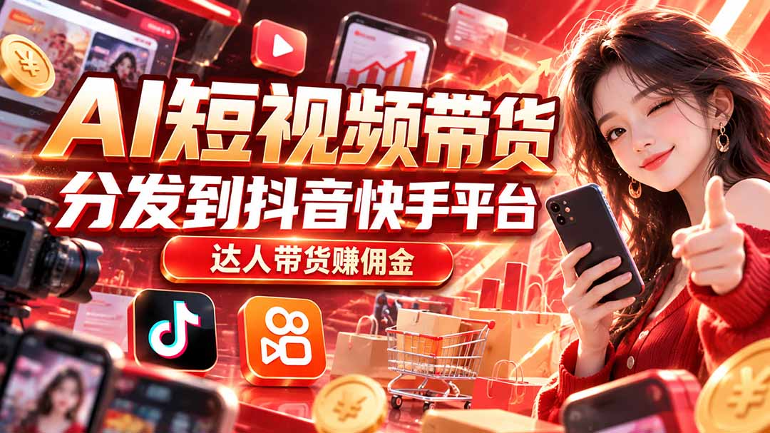 【AI短视频带货】分发到抖音快手平台，达人带货赚佣金-吾爱云课堂