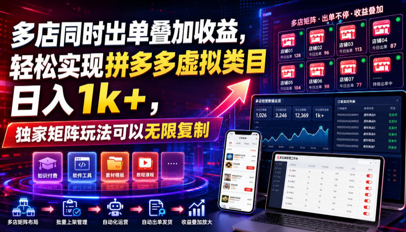 多店同时出单叠加收益，轻松实现拼多多虚拟类目日入1k+，独家矩阵玩法可以无限复制【揭秘】-吾爱云课堂