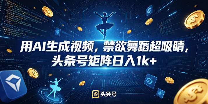 用AI生成视频，禁欲舞蹈超吸睛，头条号矩阵日入1k+-吾爱云课堂