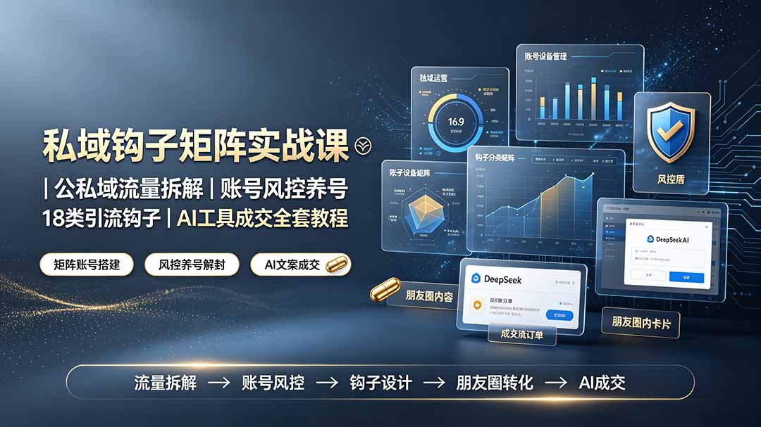 私域钩子矩阵实战课〓公私域流量拆解｜账号风控养号｜18类引流钩子｜AI工具成交全套教程-吾爱云课堂
