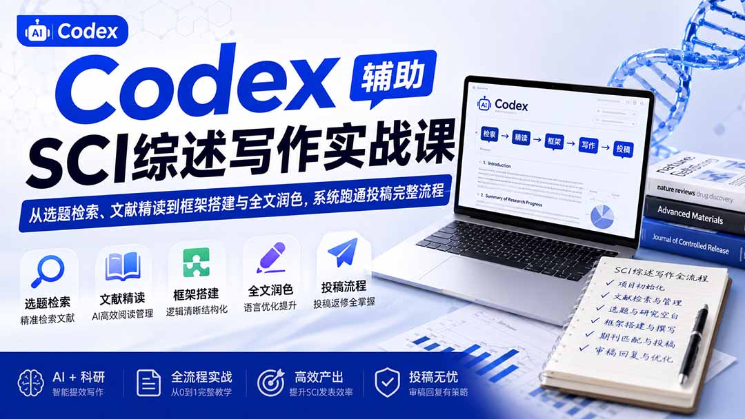 Codex辅助SCI综述写作实战课——从选题检索、文献精读到框架搭建与全文润色，系统跑通投稿完整流程-吾爱云课堂