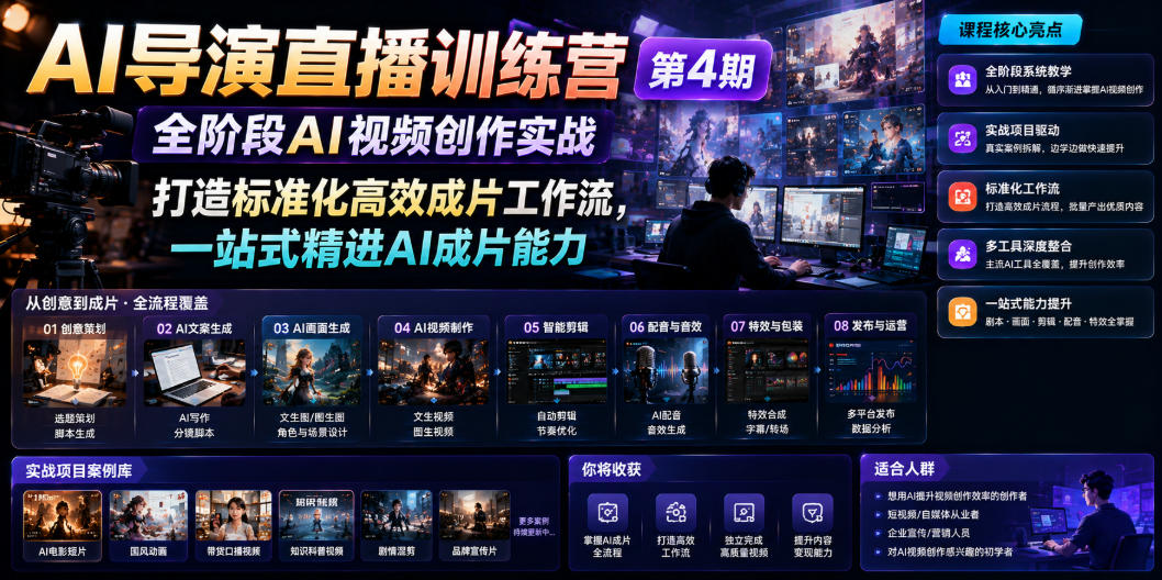 AI导演直播训练营第4期｜全阶段AI视频创作实战，打造标准化高效成片工作流，一站式精进AI成片能力-吾爱云课堂