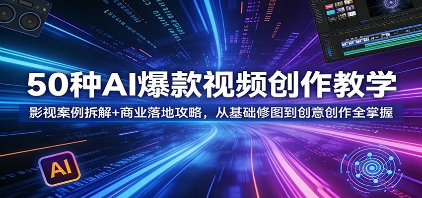 50种AI爆款视频创作教学：影视案例拆解+商业落地攻略，从基础修图到创意创作全掌握-吾爱云课堂