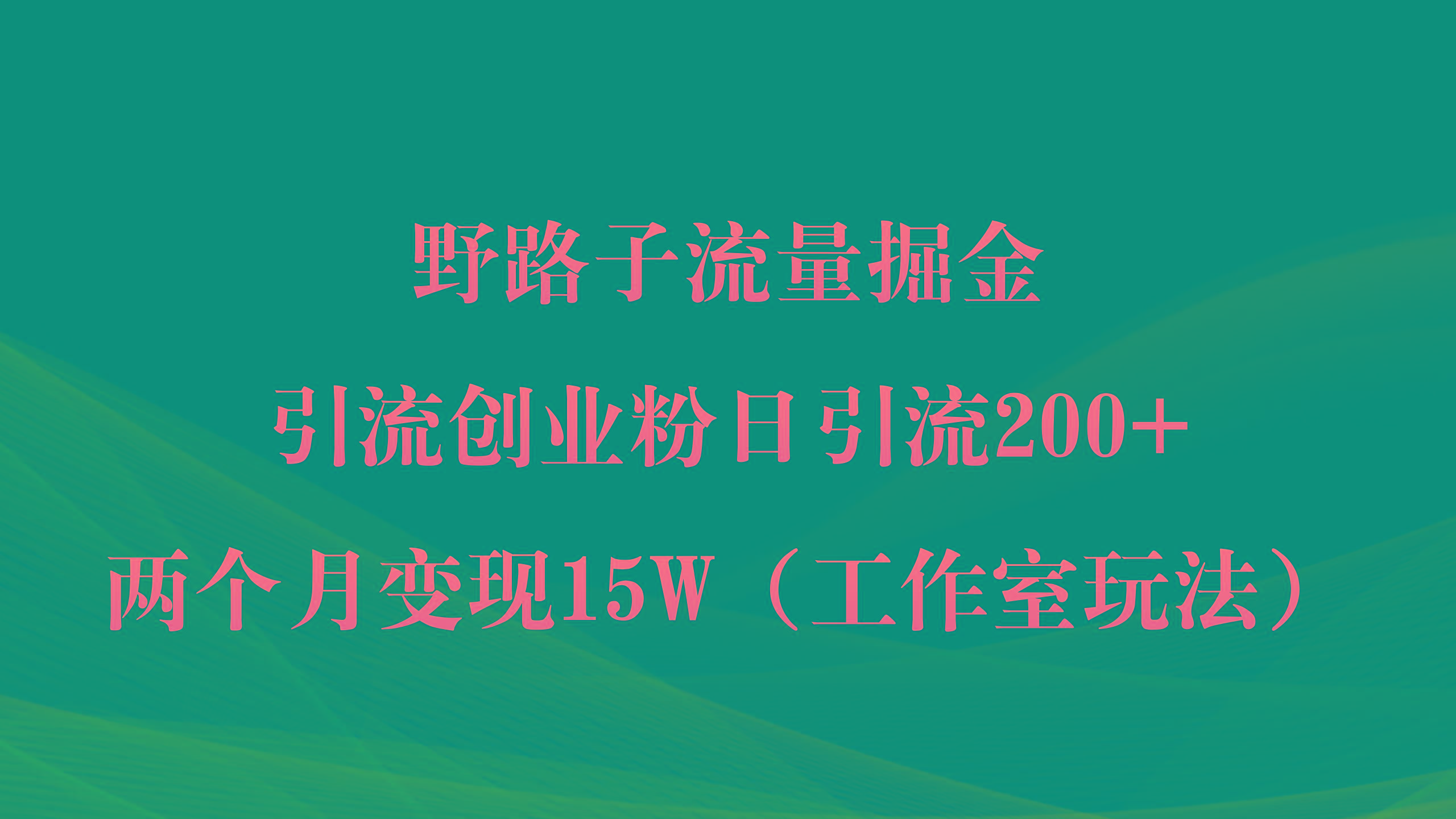 (9513期)野路子流量掘金,引流创业粉日引流200+,两个月变现15W(工作室玩法))-吾爱云课堂