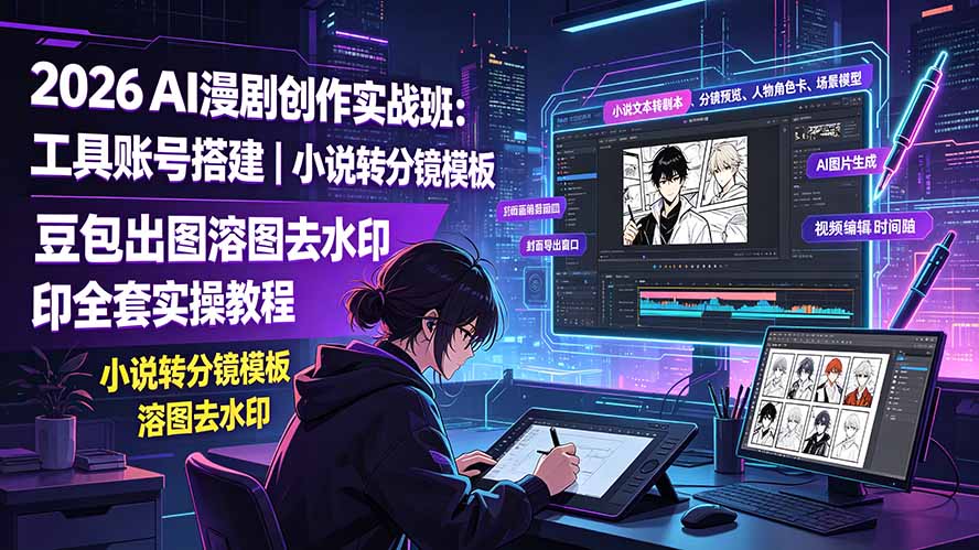 2026AI漫剧创作实战班:工具账号搭建|小说转分镜模板|豆包出图溶图去水印全套实操教程-吾爱云课堂
