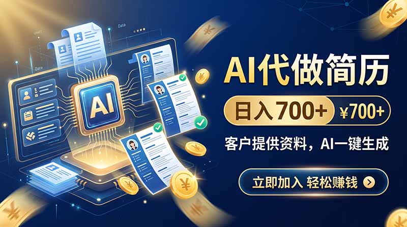 AI代做简历，日入700+，客户提供资料，AI一键生成-吾爱云课堂
