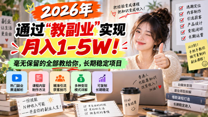 2026年通过“教副业”实现月入1-5W！毫无保留的全部教给你，长期稳定项目【揭秘】-吾爱云课堂