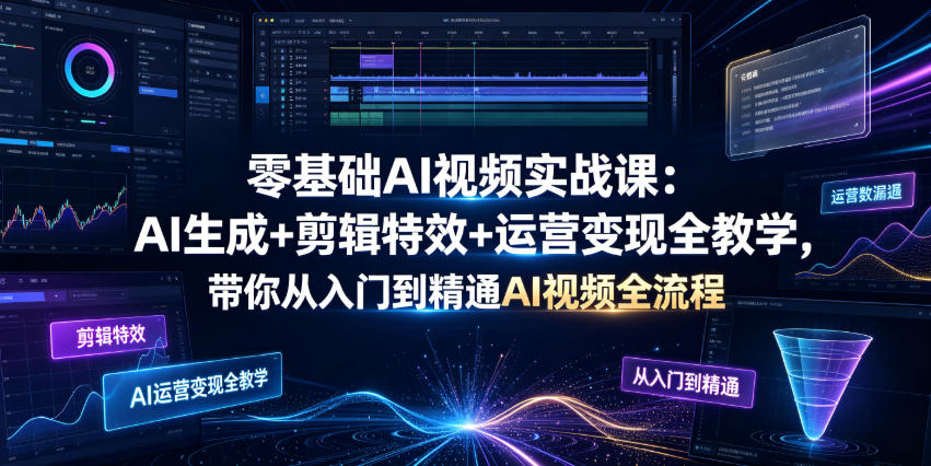 零基础AI视频实战课：AI生成+剪辑特效+运营变现全教学，带你从入门到精通AI视频全流程-吾爱云课堂