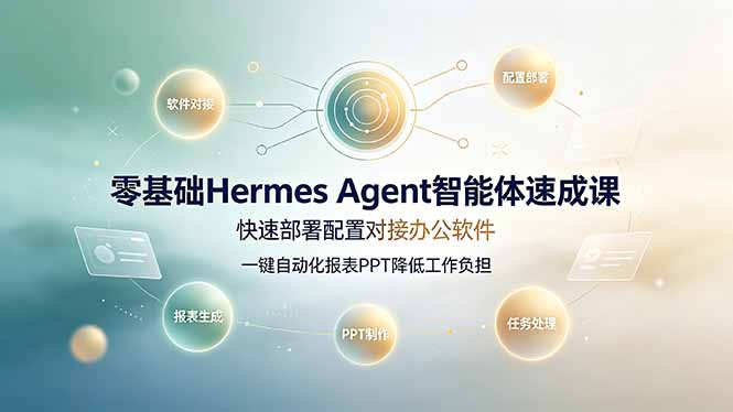 零基础Hermes Agent智能体速成课，快速部署配置对接办公软件；一键自动化报表PPT降低工作负担-吾爱云课堂