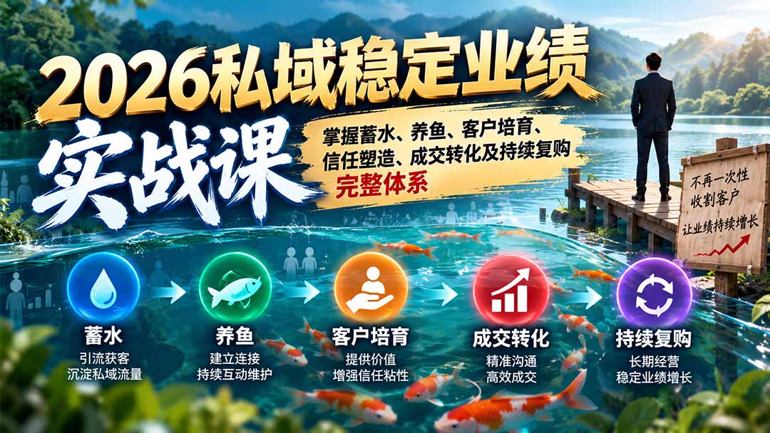 2026私域稳定业绩实战课：掌握蓄水、养鱼、客户培育、信任塑造、成交转化及持续复购完整体系-吾爱云课堂