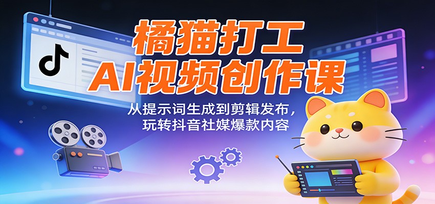 橘猫打工AI视频创作课：从提示词生成到剪辑发布，玩转抖音社媒爆款内容-吾爱云课堂