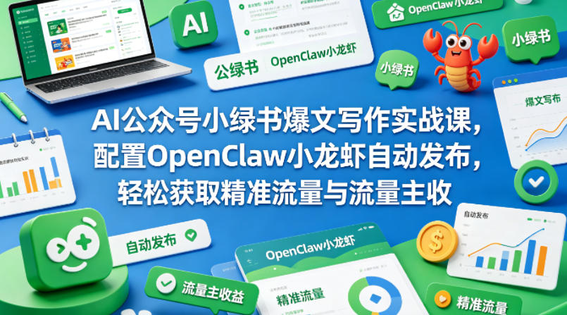 AI公众号小绿书爆文写作实战课，配置OpenClaw小龙虾自动发布，轻松获取精准流量与流量主收益-吾爱云课堂