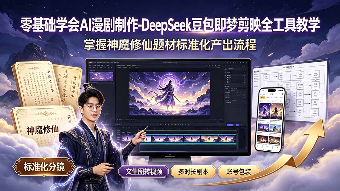 零基础学会AI漫剧制作-DeepSeek豆包即梦剪映全工具教学，掌握神魔修仙题材标准化产出流程-吾爱云课堂