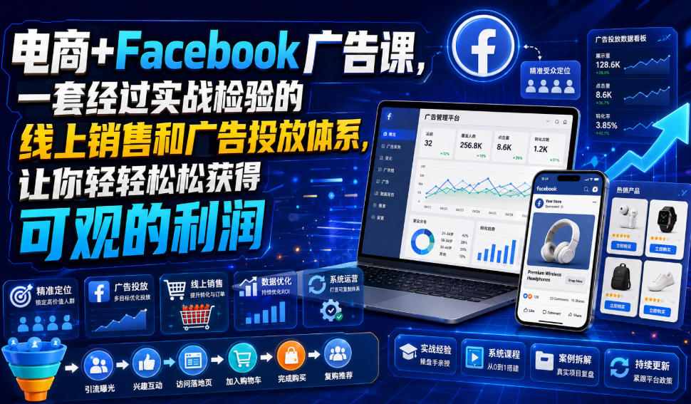 电商+Facebook广告课，一套经过实战检验的线上销售和广告投放体系，让你轻轻松松获得可观的利润【原创双语字幕】-吾爱云课堂