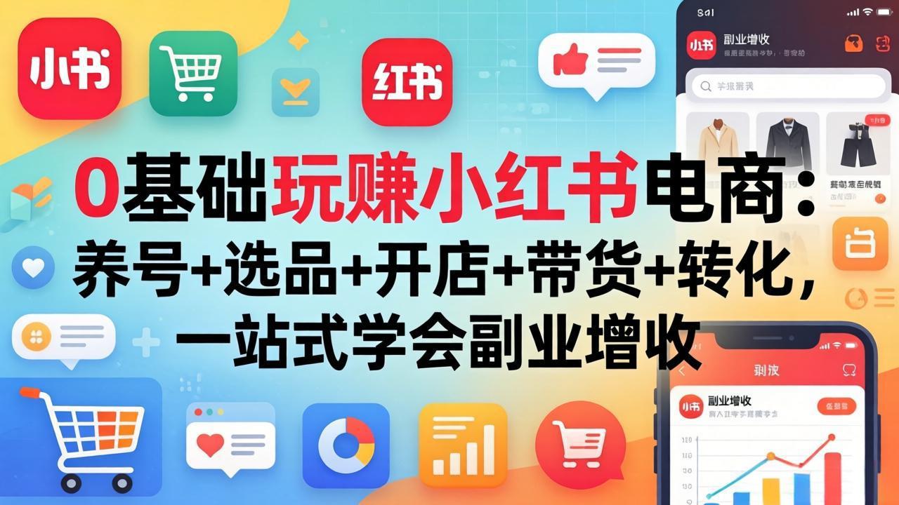 0基础玩赚小红书电商：养号+选品+开店+带货+转化，一站式学会副业增收-吾爱云课堂