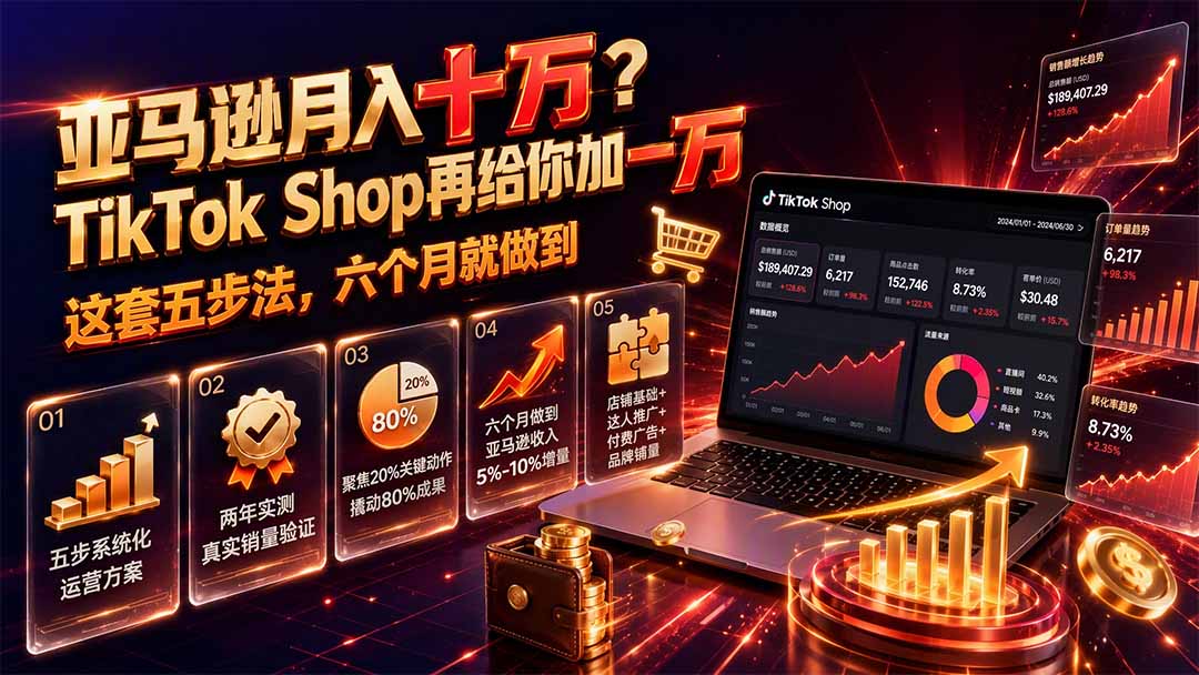 亚马逊月入十万？TikTok Shop再给你加一万——这套五步法，六个月就做到【原创双语字幕】-吾爱云课堂