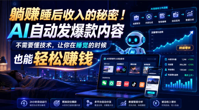 躺賺睡后收入的秘密!AI自动发爆款内容,不需要懂技术,让你在睡觉的时候也能轻松賺钱【原创双语字幕】-吾爱云课堂