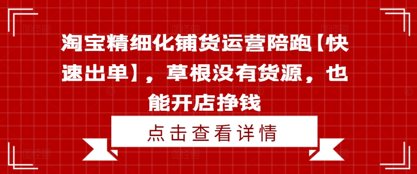淘宝精细化铺货运营陪跑【快速出单】,草根没有货源,也能开店挣钱-吾爱云课堂