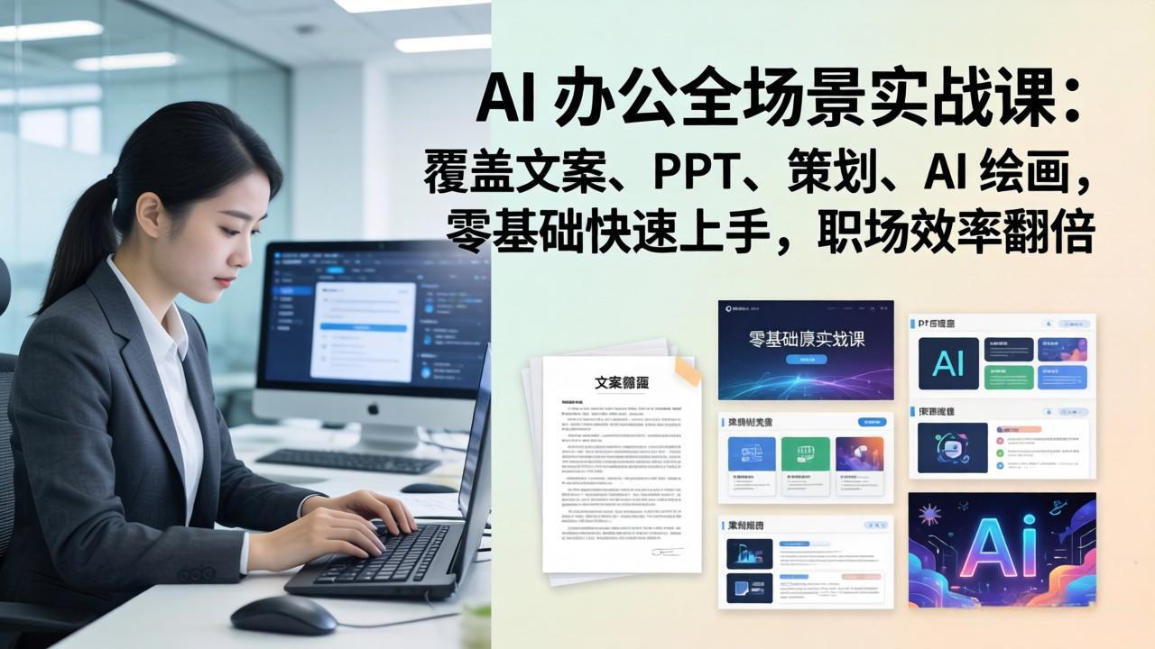 AI 办公全场景实战课：覆盖文案、PPT、策划、AI 绘画，零基础快速上手，职场效率翻倍-吾爱云课堂