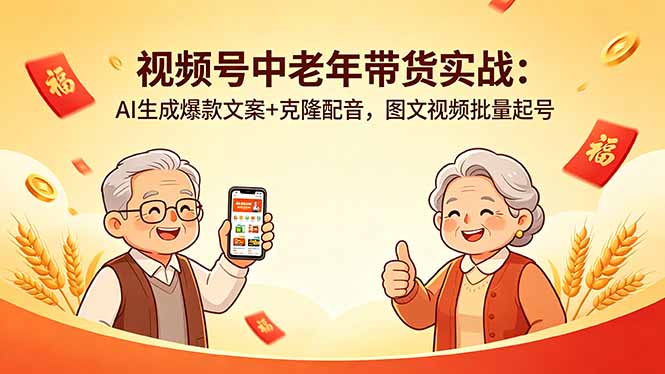 视频号中老年带货实战：AI生成爆款文案+克隆配音，图文视频批量起号-吾爱云课堂