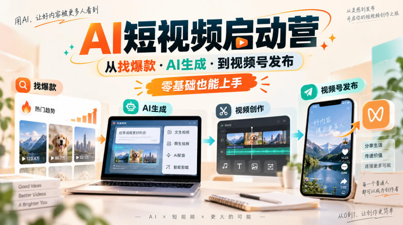 AI短视频启动营，从找爆款·AI生成·到视频号发布，零基础也能上手-吾爱云课堂