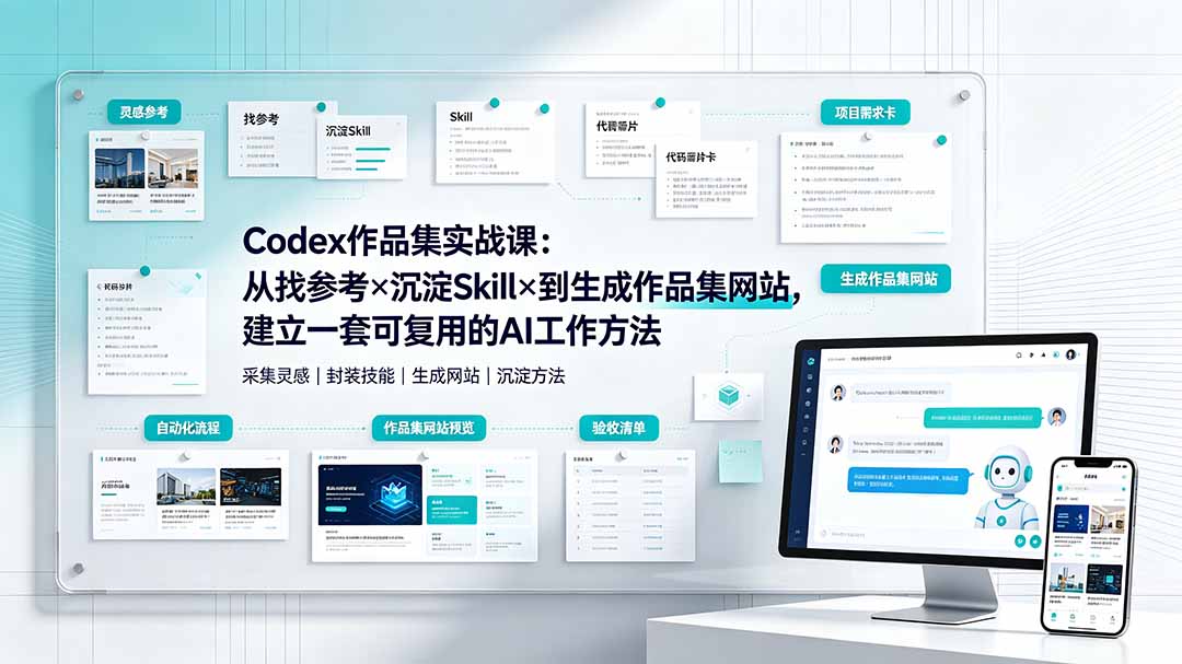 Codex作品集实战课：从找参考×沉淀Skill×到生成作品集网站，建立一套可复用的AI工作方法-吾爱云课堂