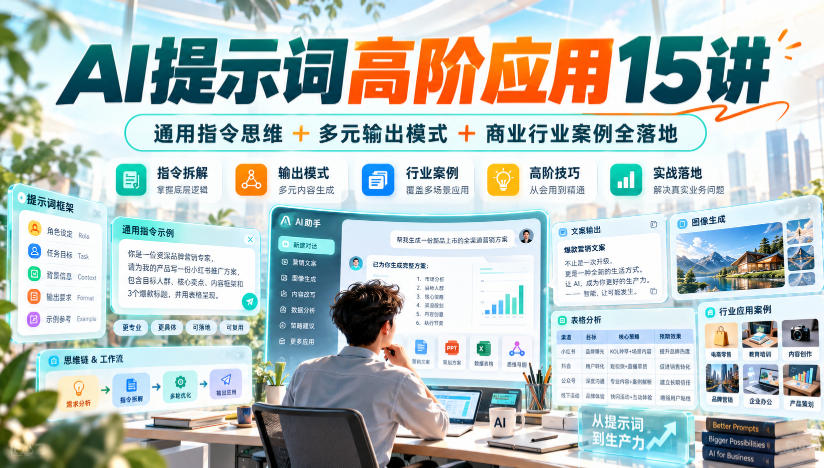 AI提示词高阶应用15讲｜通用指令思维+多元输出模式+商业行业案例全落地-吾爱云课堂