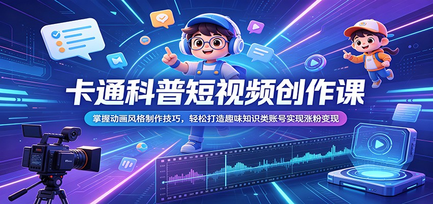 卡通科普短视频创作课：掌握动画风格制作技巧，轻松打造趣味知识类账号实现涨粉变现-吾爱云课堂