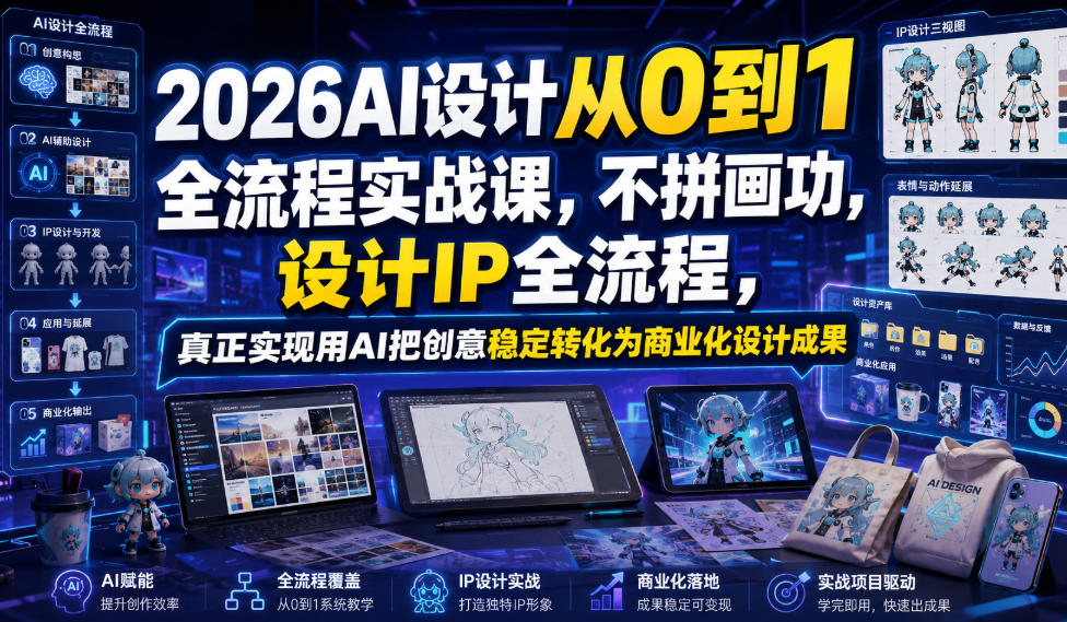2026AI设计从0到1全流程实战课，不拼画功，设计IP全流程，真正实现用AI把创意稳定转化为商业化设计成果-吾爱云课堂
