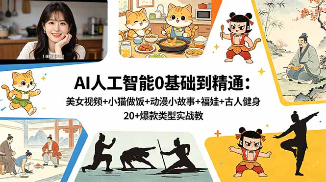 AI人工智能0基础到精通:美女视频+小猫做饭+动漫小故事+福娃+古人健身,20+爆款类型实战教学-吾爱云课堂