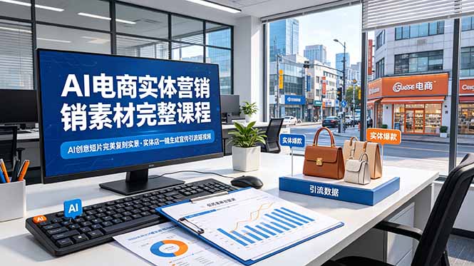 AI电商实体营销素材完整课程，AI创意短片完美复刻实景，实体店一键生成宣传引流短视频-吾爱云课堂